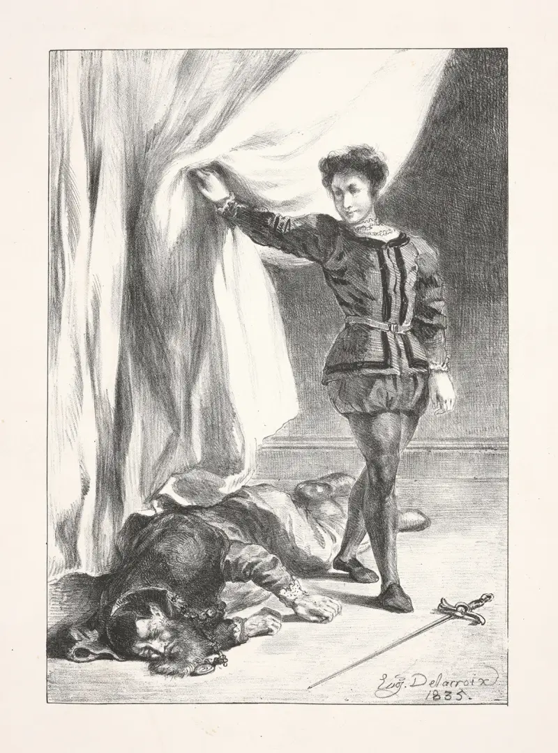 Hamlet und der Leichnam Polonius' (Akt III, Szene IV) von Eugène Delacroix