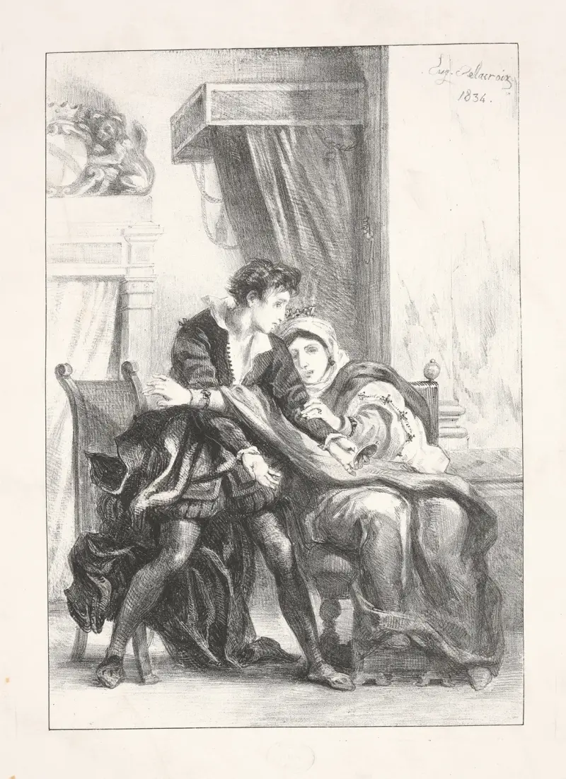 Hamlet und die Königin (Akt III, Szene IV) von Eugène Delacroix