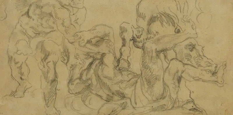 Hercules Feeding Diomedes to His Mares av Eugène Delacroix