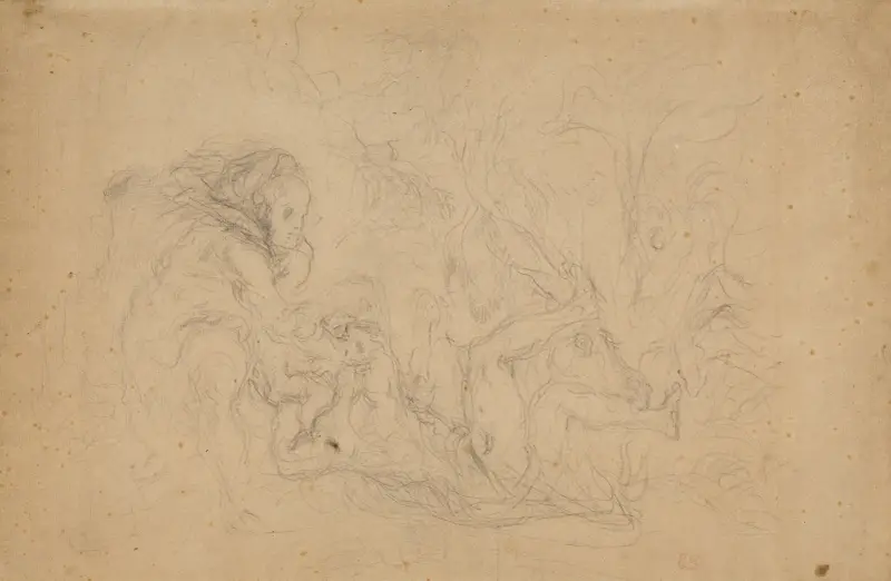 Herkules kaster Diomedes for hans egne heste av Eugène Delacroix
