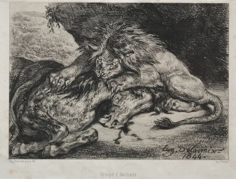Lev požírající koně, 1844 – Nr. 2, Eugène Delacroix