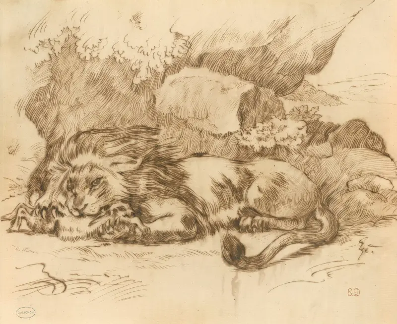 Lew pożerający królika, Eugène Delacroix
