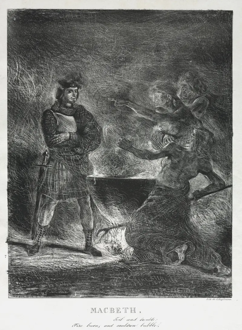 Macbeth und die Hexen von Eugène Delacroix