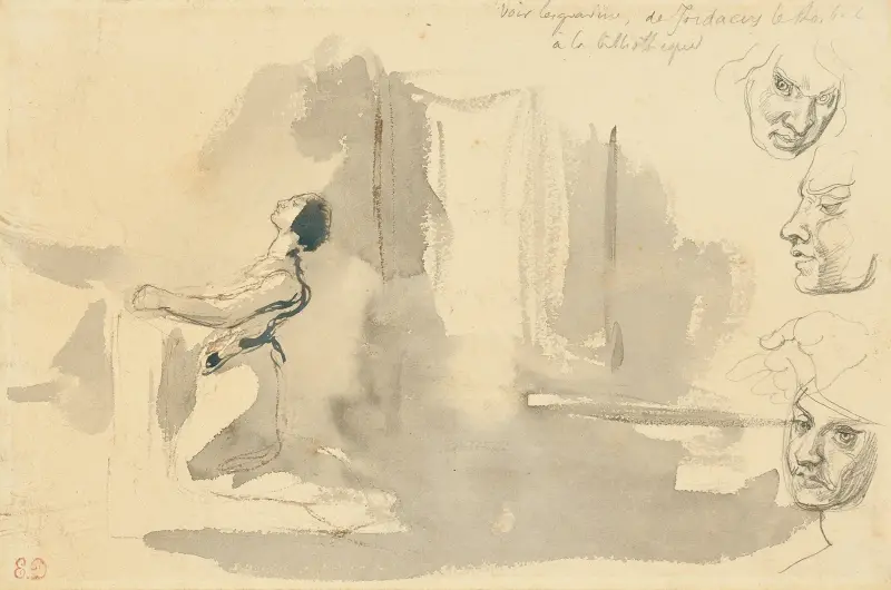 Marguerite in the church with studies of the head of Mephistopheles av Eugène Delacroix