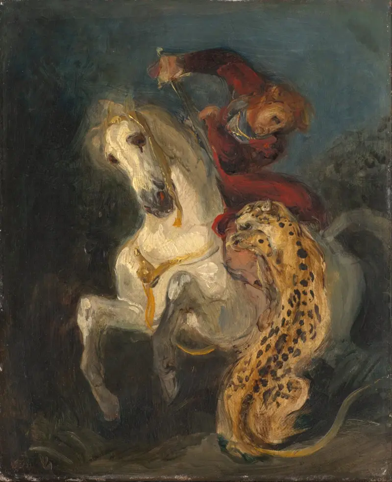 Rider Attacked by a Jaguar av Eugène Delacroix