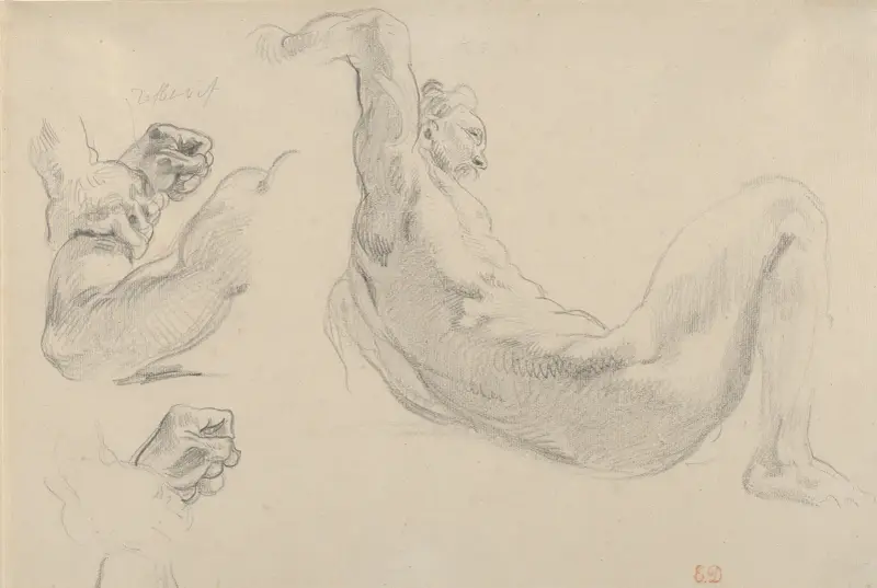 Studies of a Fallen Male Nude for ‘Hercules and the Horses of Diomedes’ av Eugène Delacroix