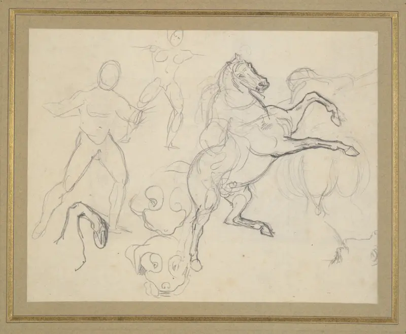 Studies of Figures, Horses and Dogs av Eugène Delacroix