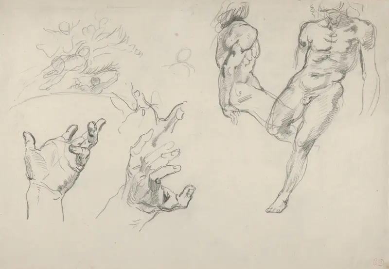 Studies of Hands and Figures for the Salon du Roi, Palais Bourbon av Eugène Delacroix