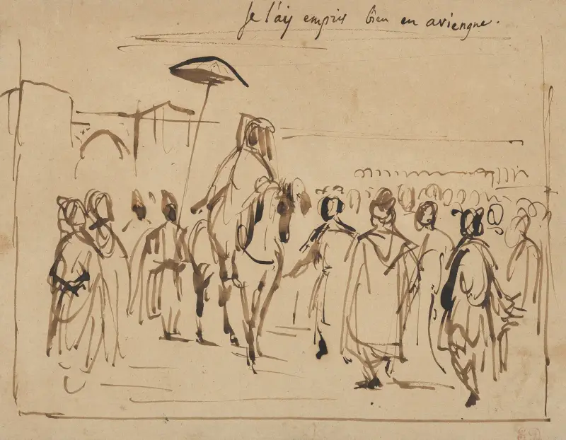 Study for ‘The Sultan of Morocco and His Entourage’, 1832 av Eugène Delacroix