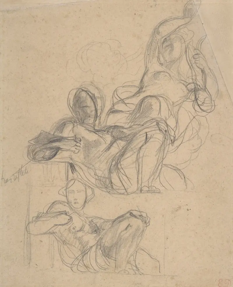 Study of a reclining figure, and a seated figure holding a lyre av Eugène Delacroix