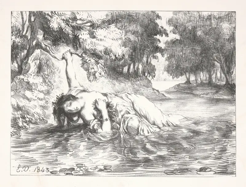 The death of Ophelia (Act IV, scene vii) av Eugène Delacroix