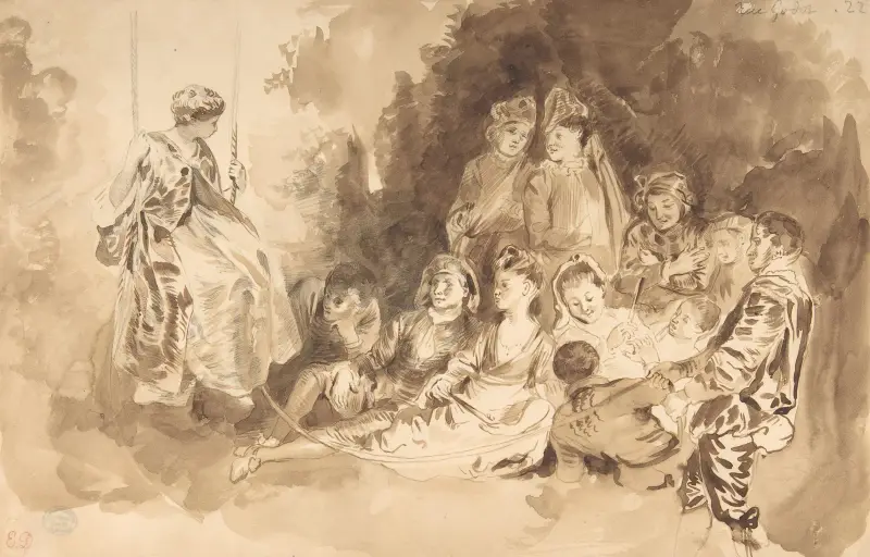 ‘The Swing,’ after Antoine Watteau (Les Agréements de l’été) av Eugène Delacroix