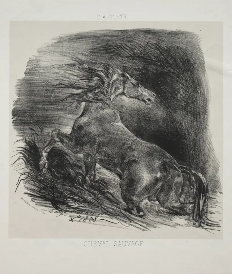 The Wild Horse, or Frightened Horse Leaving the Water, 1828 – nr 2 av Eugène Delacroix