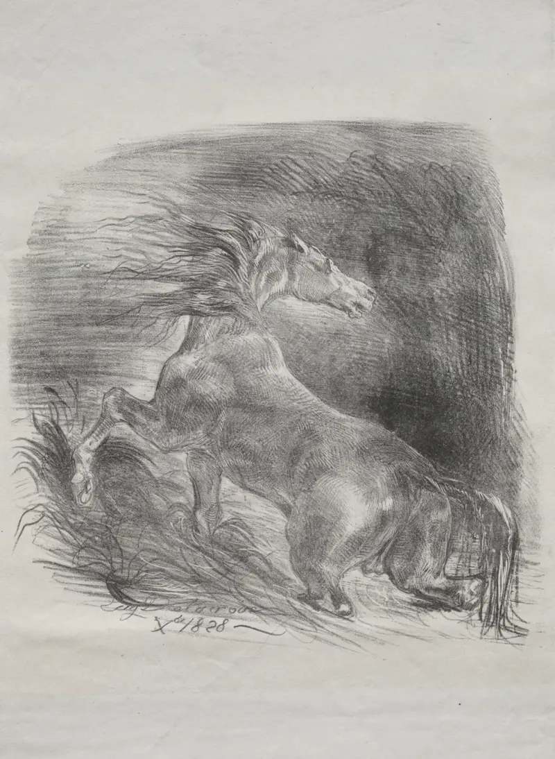 The Wild Horse, or Frightened Horse Leaving the Water, 1828 – nr 1 av Eugène Delacroix