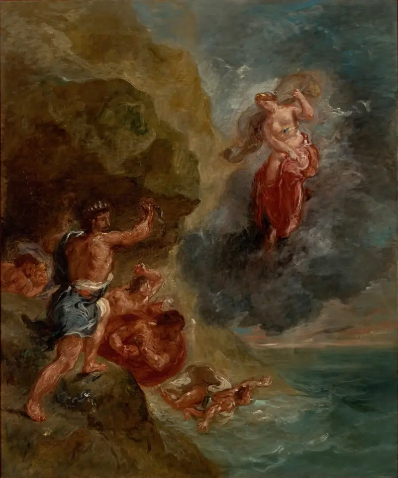 The Winter – Juno beseeches to destroy Eneas’ Fleet av Eugène Delacroix