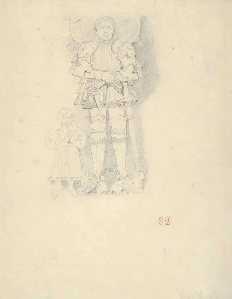 Tomb Effigies; A Man in a Suit of Armor beside a Child av Eugène Delacroix