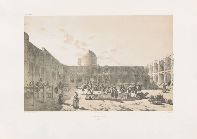 Caravân-Serail-I-Châh (Casbin) av Eugène Flandin