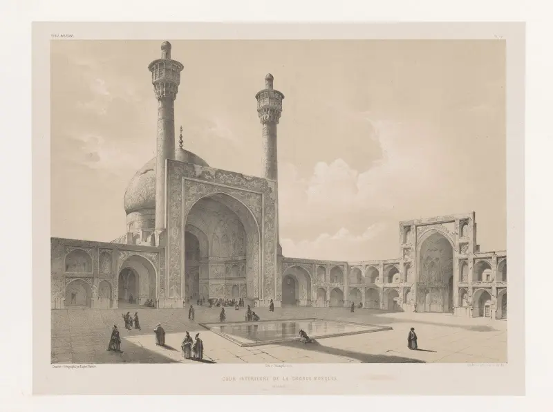 Cour intérieure de la grande mosquée (Ispahan) av Eugène Flandin