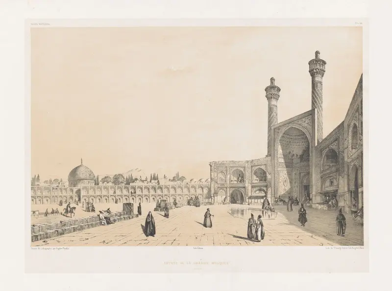 Entrée de la grande mosque Ispahan av Eugène Flandin