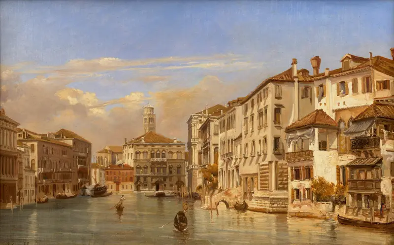 Gondoles sur le Grand canal, Venise av Eugène Flandin