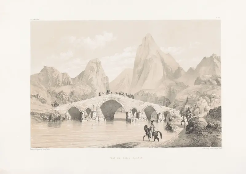 Pont du Kizil-Hauzen av Eugène Flandin