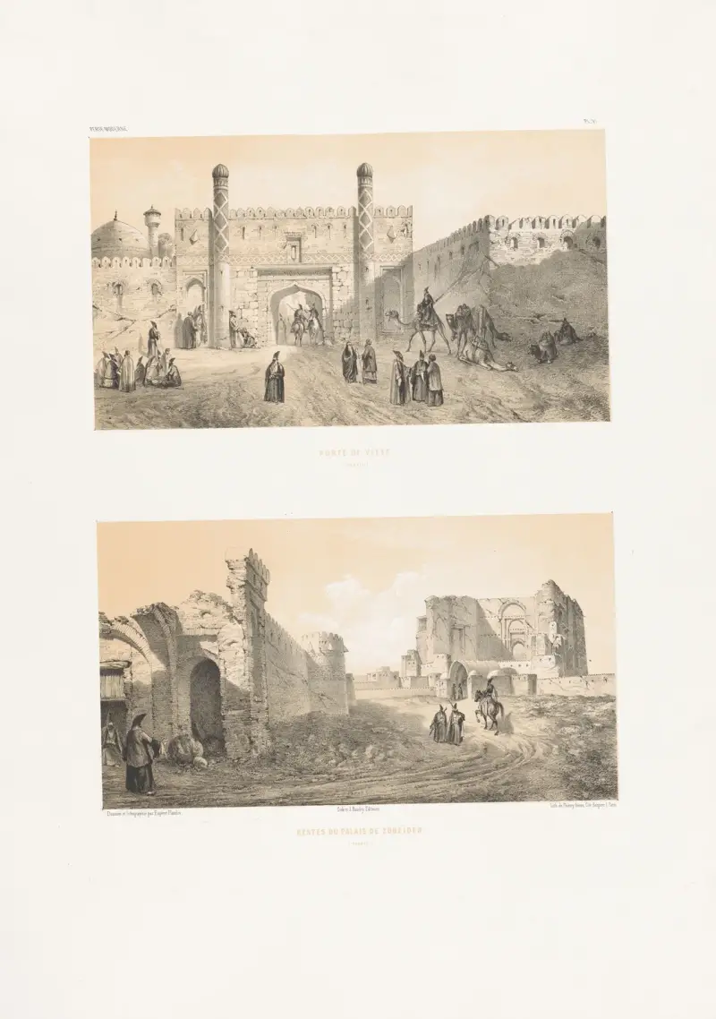 Porte de ville, Restes du palais de Zobeïden (Tabriz) av Eugène Flandin