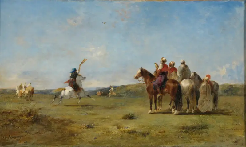 Araber mit Falken auf der Jagd von Eugène Fromentin