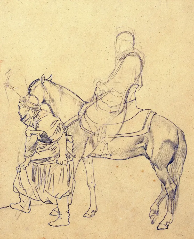 Arabian Horseman with an Armed Companion av Eugène Fromentin