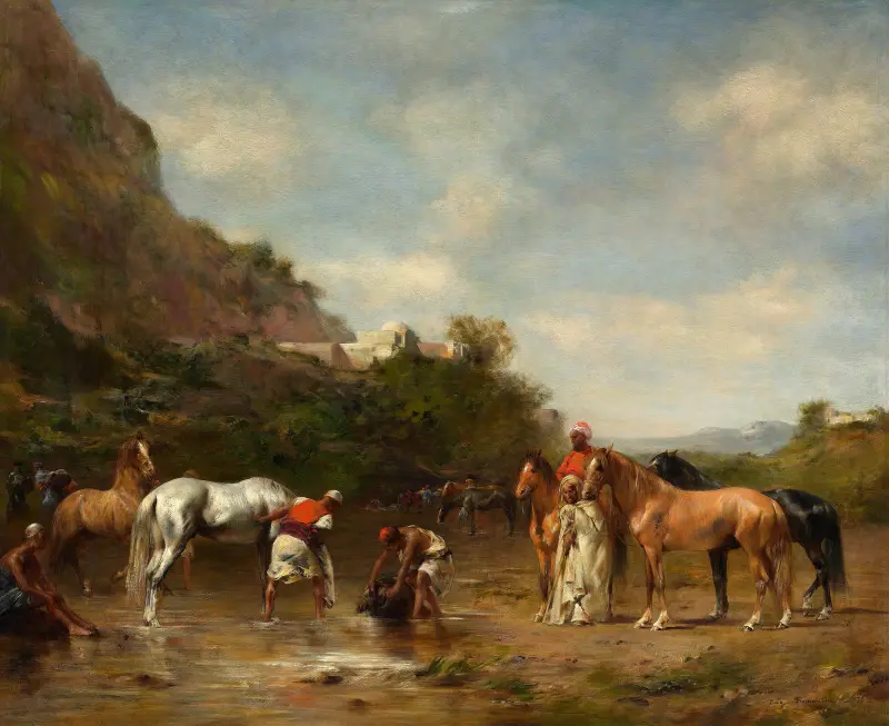 Araber, die ihre Pferde tränken von Eugène Fromentin