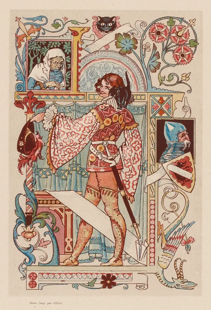 Chevalier inscrit dans une enluminure av Eugène Grasset