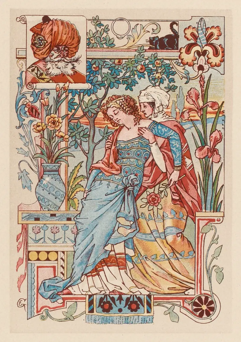 Femme assoupie dans les bras de sa servante av Eugène Grasset