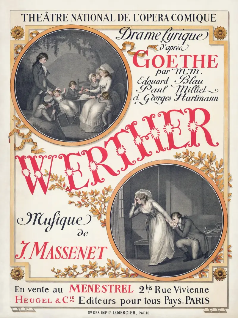 Plakat zur Uraufführung von Jules Massenets Werther von Eugène Grasset