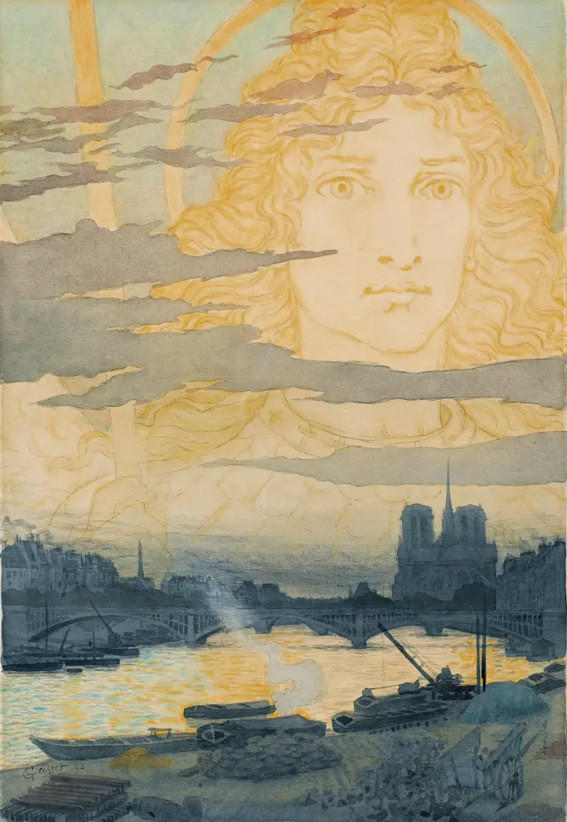 Sainte Geneviève vakar över Paris av Eugène Grasset