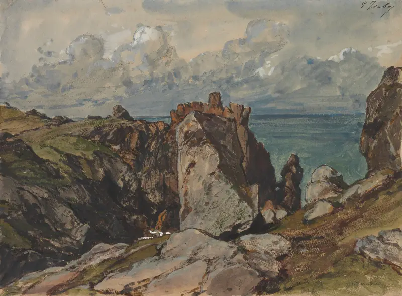 Cliffs by the Sea at Cézembre, Brittany av Eugène Isabey
