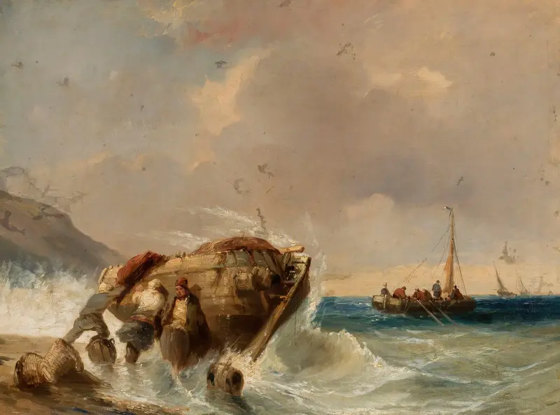 Fiskebåt vid kusten av Eugène Isabey