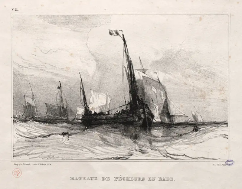 Fishing Boats at Anchor av Eugène Isabey