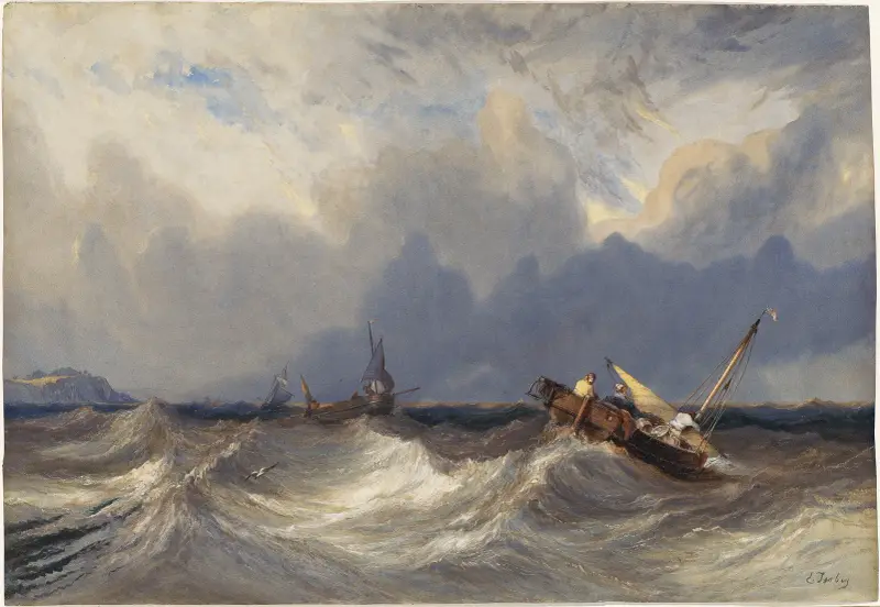 Fiskebåtar i storm av Eugène Isabey