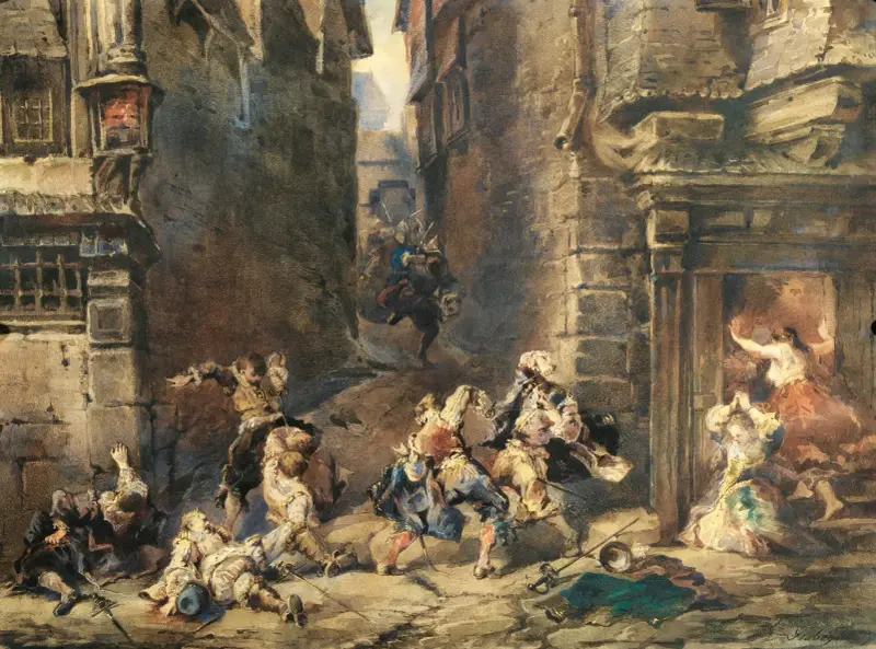 Slagsmålet av Eugène Isabey