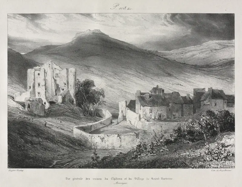 Ruines du château et du village de Saint Nectaire av Eugène Isabey