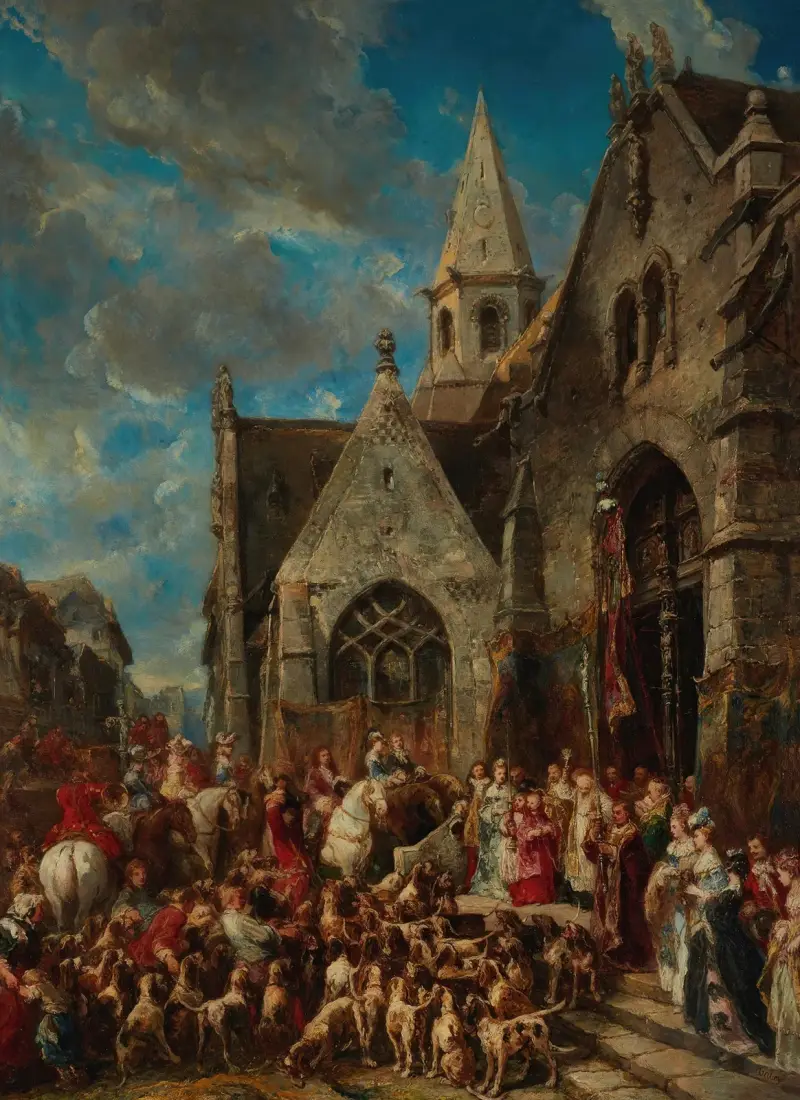 St. Huberts dag (hundarnas välsignelse) av Eugène Isabey