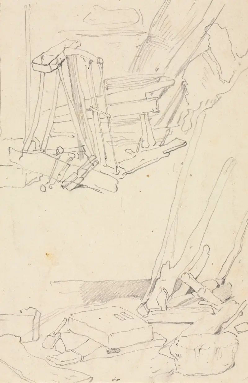 Studies of Wood and Farm Implements av Eugène Isabey