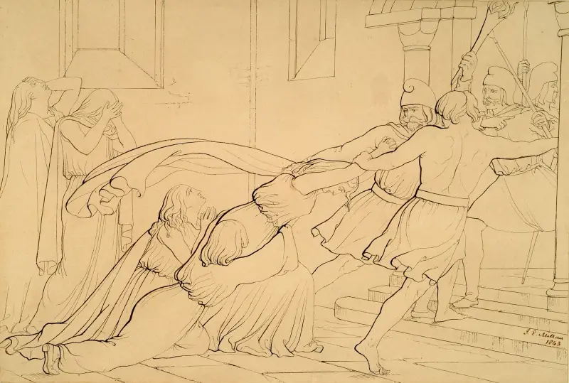 Elgiva Seized by Order of Odo, Archbishop of Canterbury av Sir John Everett Millais
