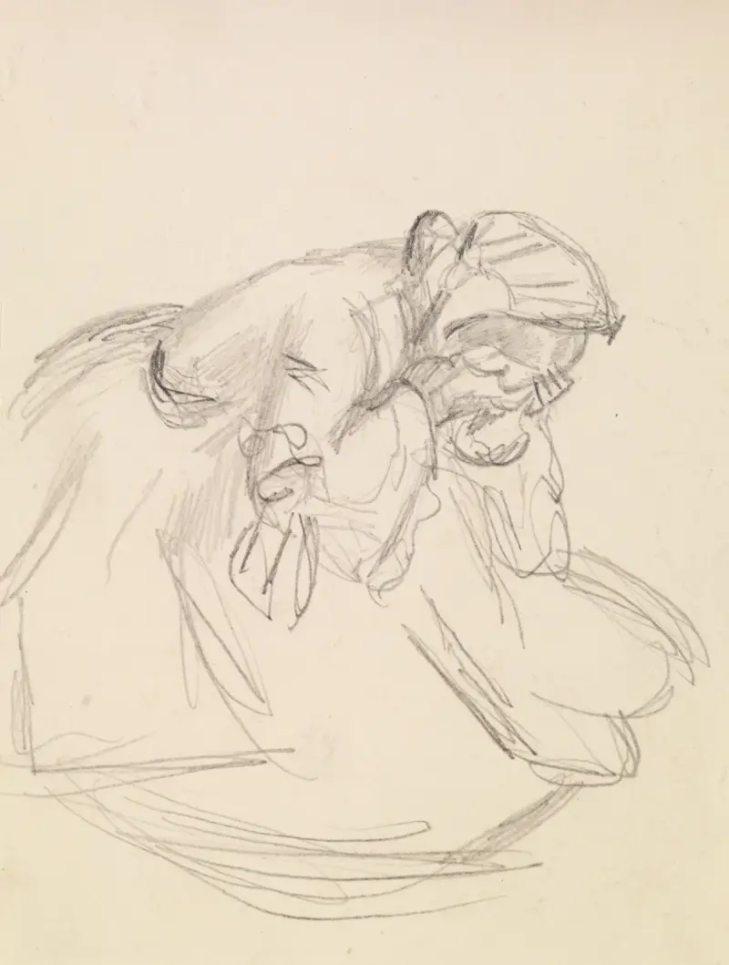 Female – Sketch of a distraught Woman, seated av Sir John Everett Millais