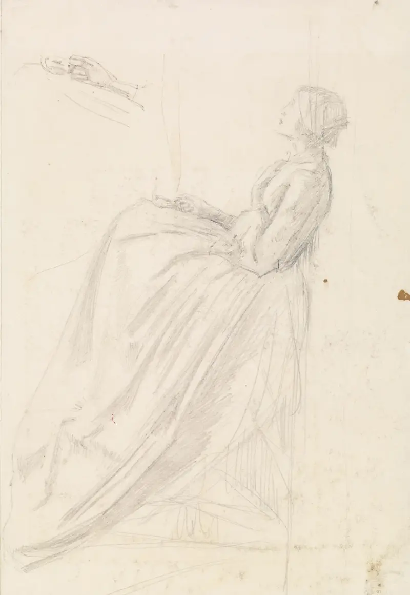 Female – Sketch of a Seated Woman Holding Lamp av Sir John Everett Millais
