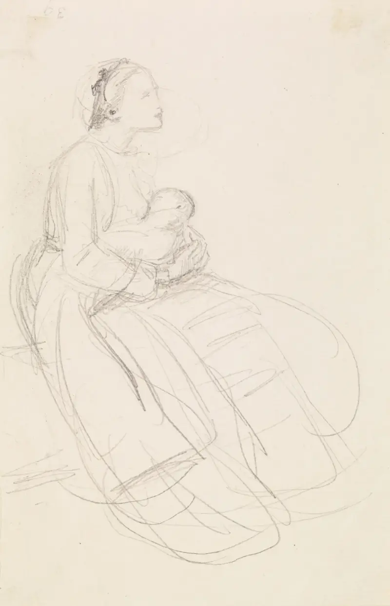 Female – Sketch of Mother breastfeeding her Baby av Sir John Everett Millais