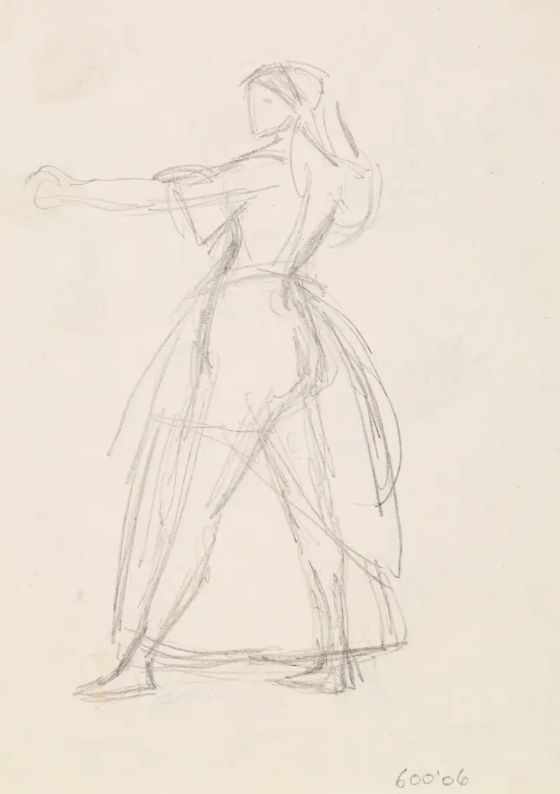 Female – Study of a Woman in a threatening Attitude, Arm raised (1851-2) av Sir John Everett Millais