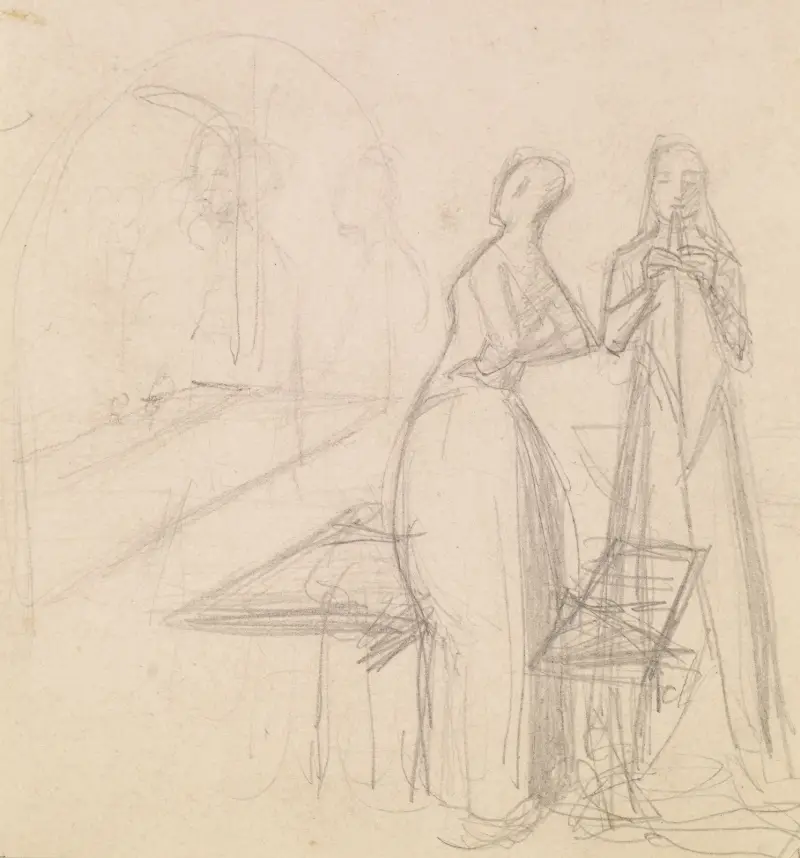 Mariana – Figure Sketch and Sketch of a Woman folding Cloth av Sir John Everett Millais