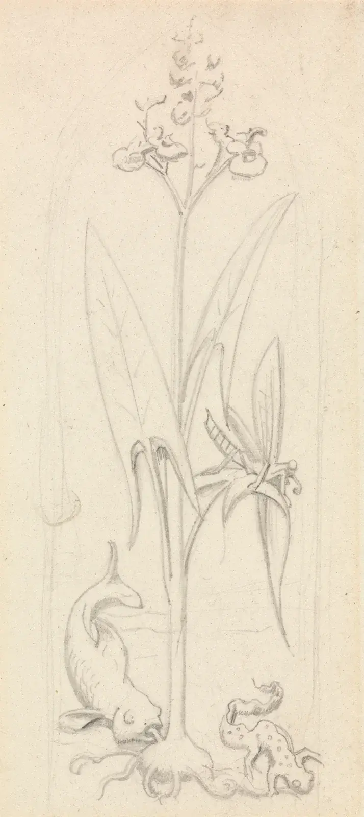 Stained Glass Study, Water Plant with Grasshoper, Fish and Newt – nr 1 av Sir John Everett Millais