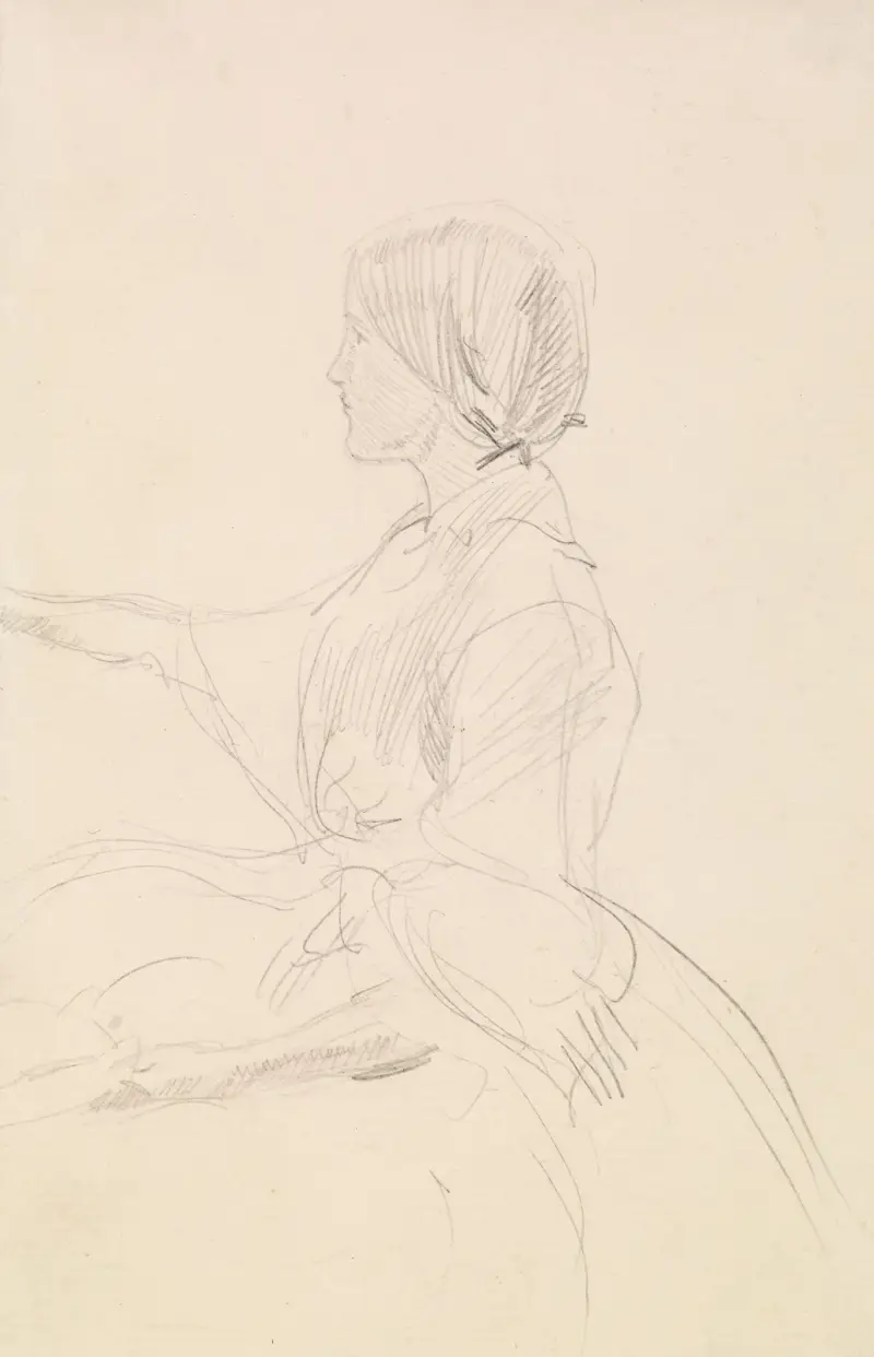 Tennyson’s The Grandmother’s Apology – Girl Seated on Floor av Sir John Everett Millais