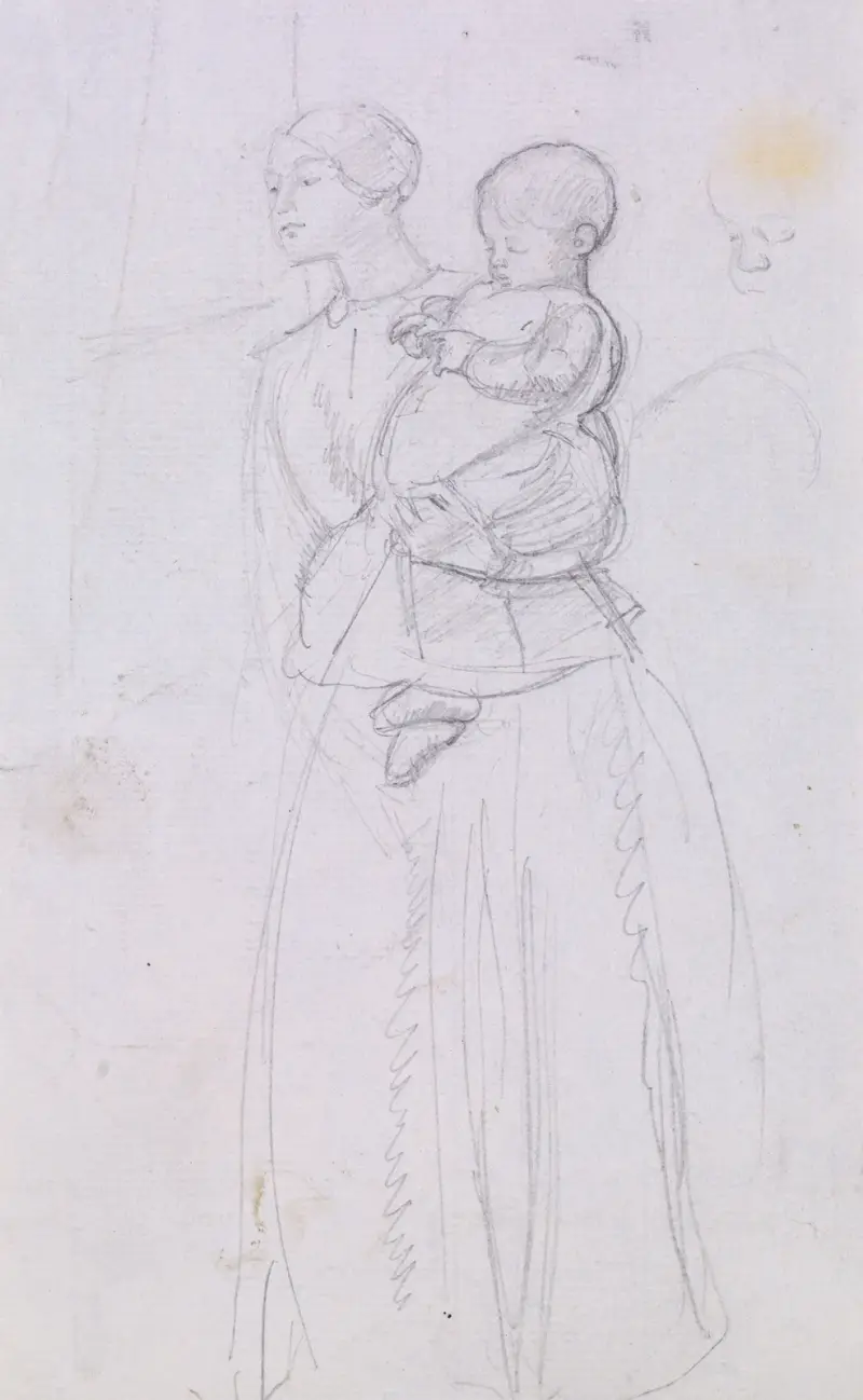Tennyson’s The Lord of Burleigh – The Death of Lady Burleigh – Sketch of the Nurse and Boy av Sir John Everett Millais